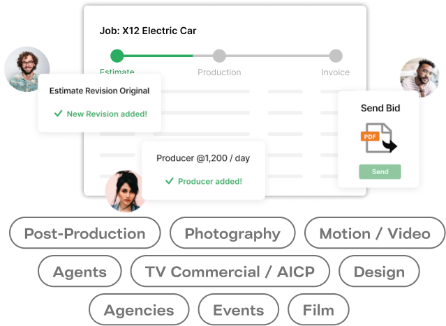 Photography bidding software interface showing budget breakdown and project estimates on BlinkBid platform